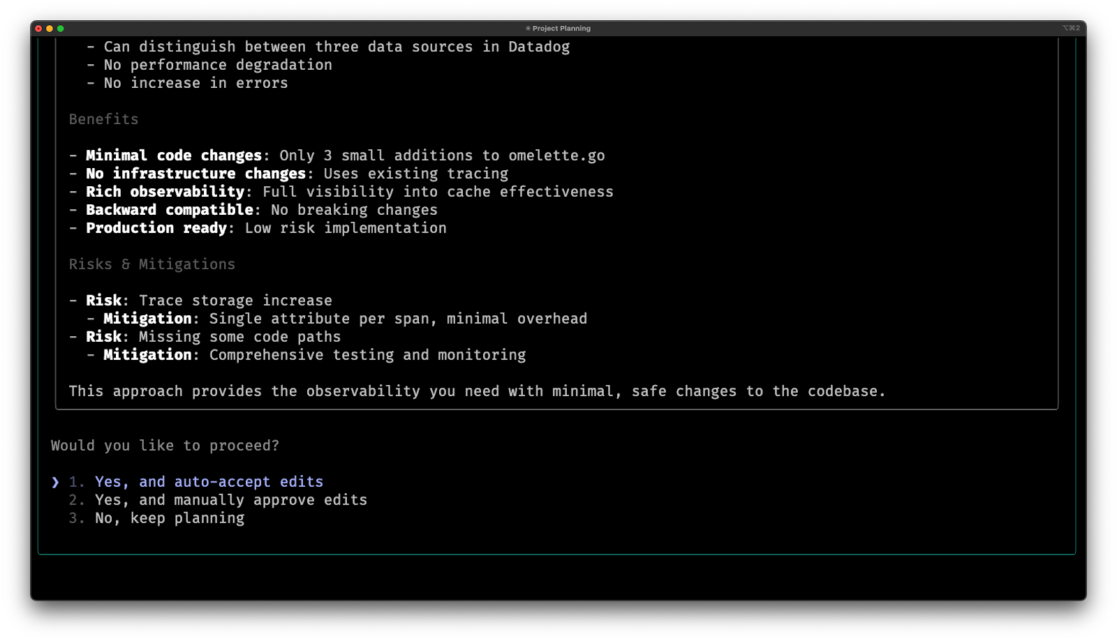 I accept the plan with auto-accept edits.