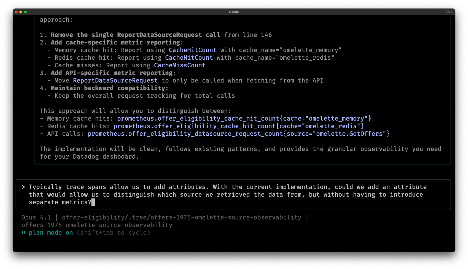 Prompting Claude to redo its plan.