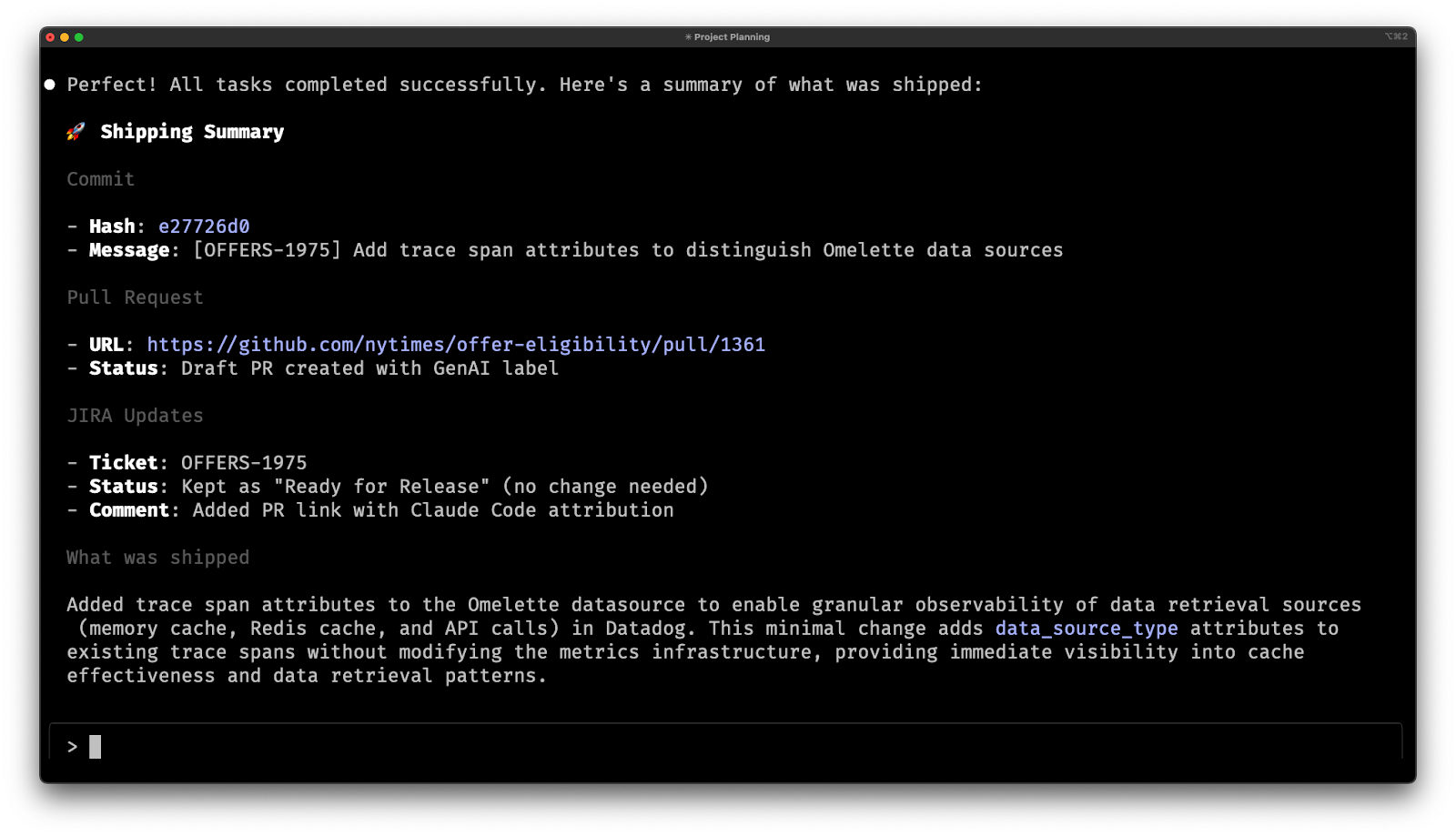 It creates the Pull Request and updates JIRA.